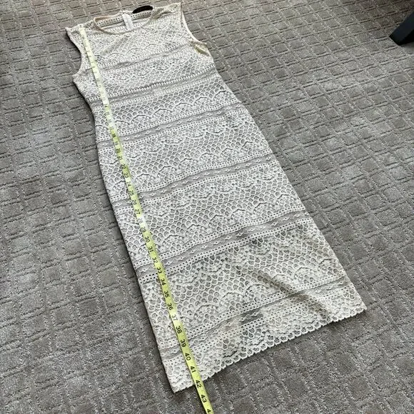 Zara Semi-Sheer Lace Midi Dress Women's M Cream Nude Minimalist Coquette EUC - Picture 12 of 13